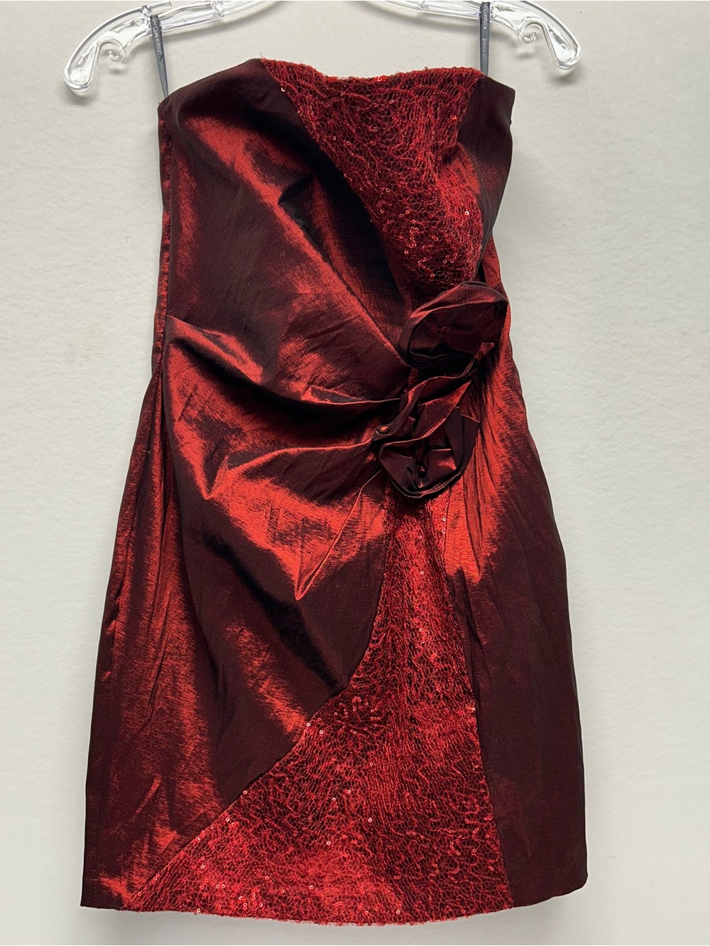 Strapless burgundy Cocktail Dress with Draped Detail